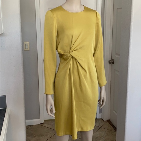 Ann Taylor petite Triacetate olive mist Twist shift dress-2P - Picture 2 of 9